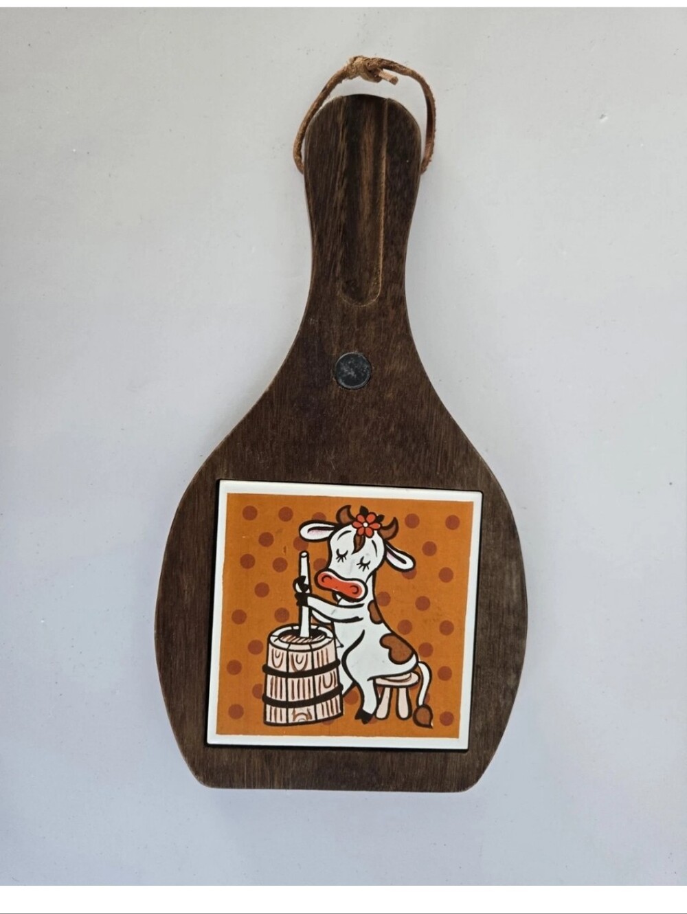 Cow Cheese Fruit Wooden Cutting Board Trivet Vintage